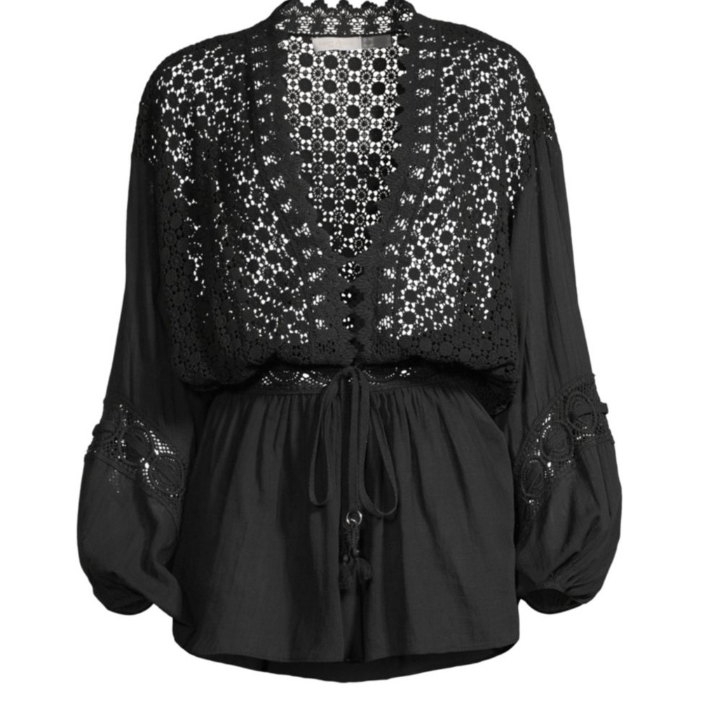 NWOT Ramy Brook Hilary Ballon-Sleeve Embroidered Romper in Black size S - Picture 5 of 11
